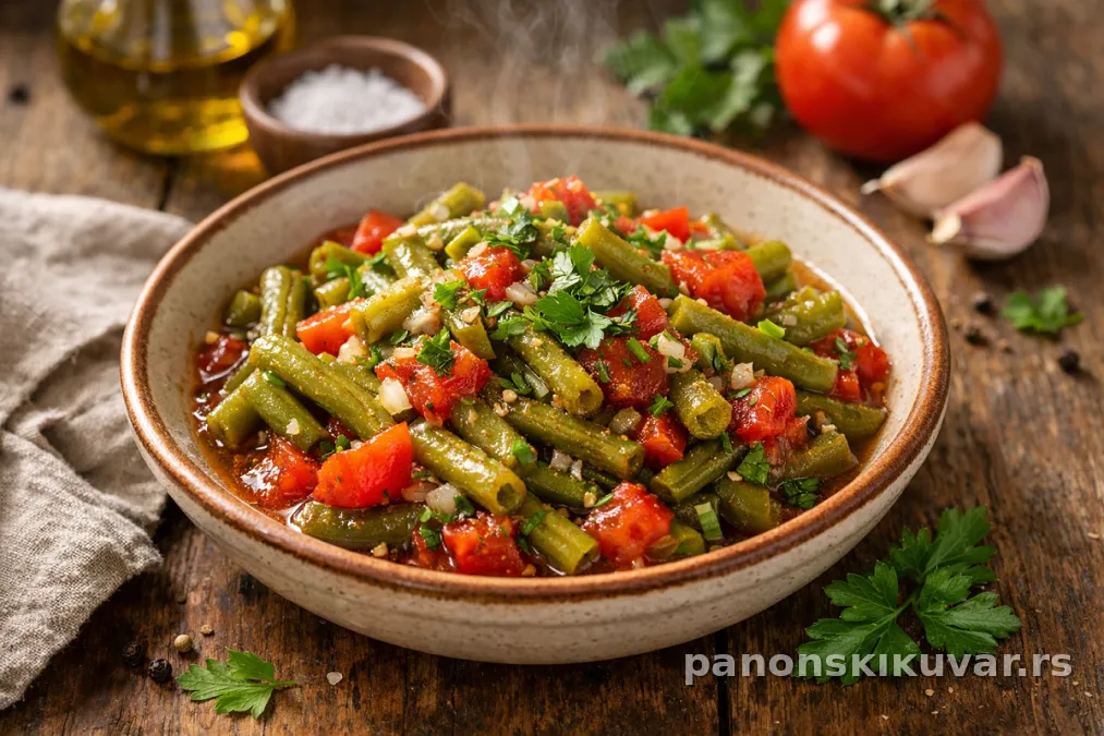 salata od boranije i paradajza sa peršunom i seckanim crnim lukom